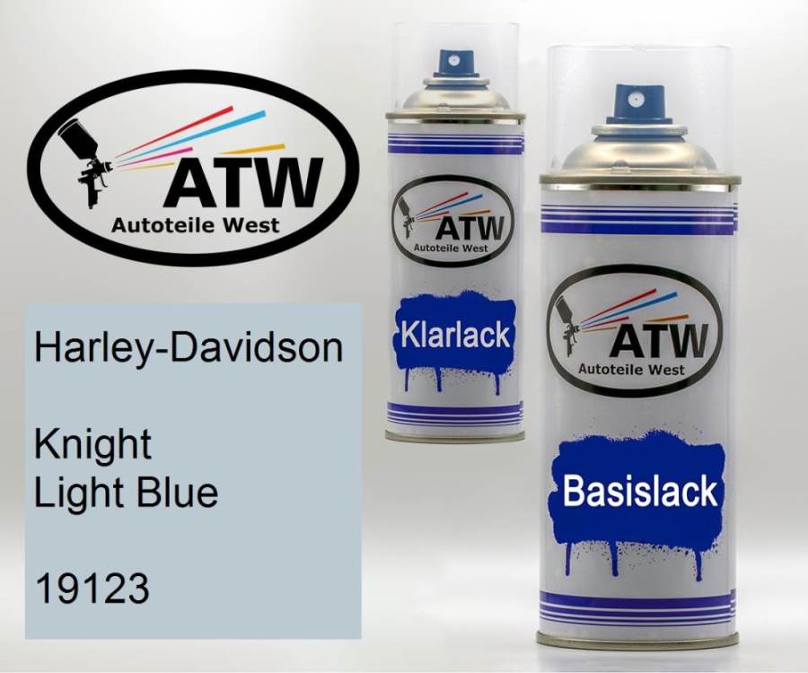 Harley-Davidson, Knight Light Blue, 19123: 400ml Sprühdose + 400ml Klarlack - Set, von ATW Autoteile West.